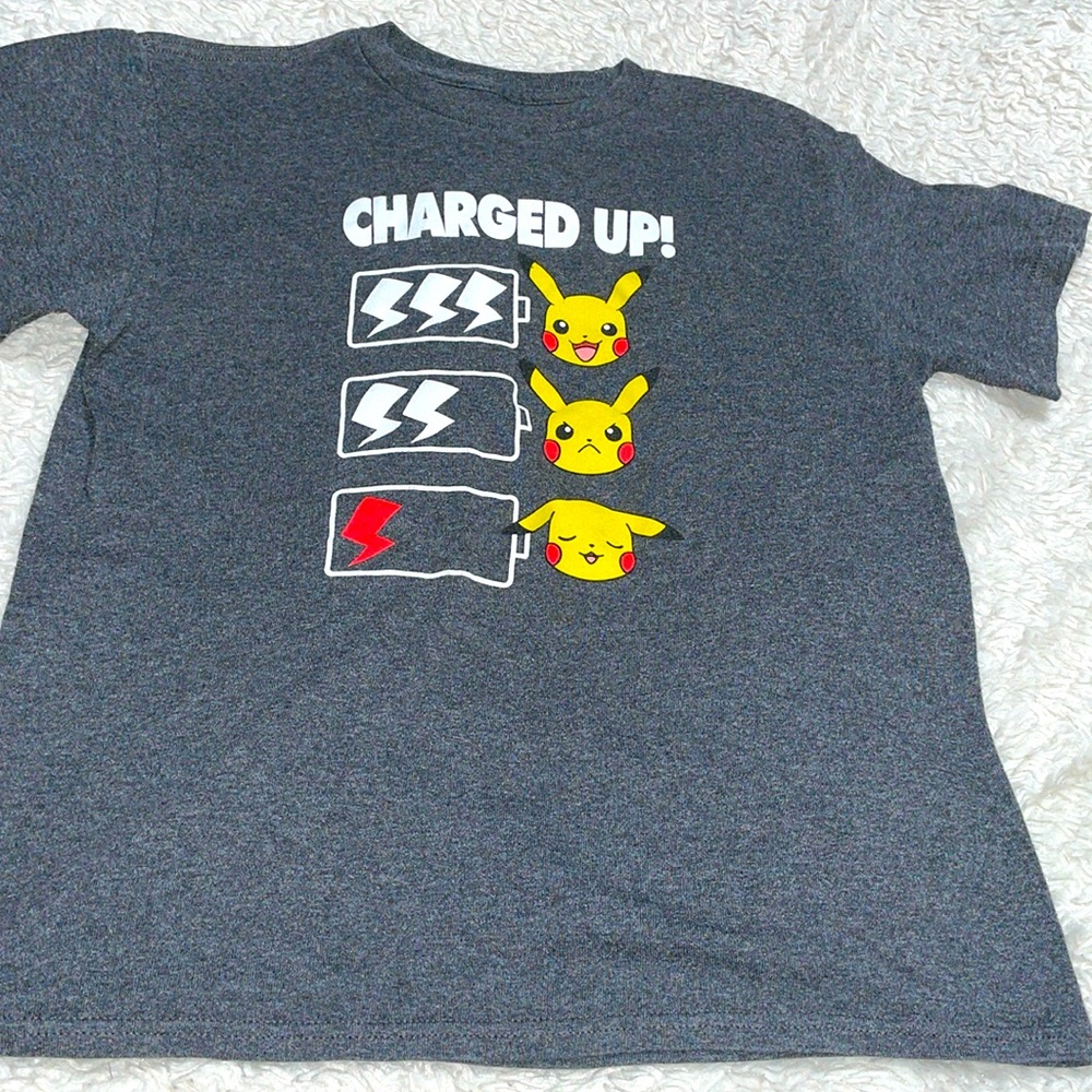 3/$10 Boys Pokémon charged up! Short sleeve T shirt Size M 7/8 gray 2017